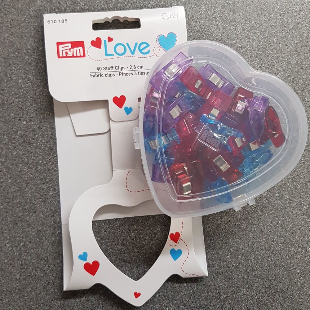 Prym 610-185 Stoff clips  8 x 2.6cm fabric clips in heart shaped container
