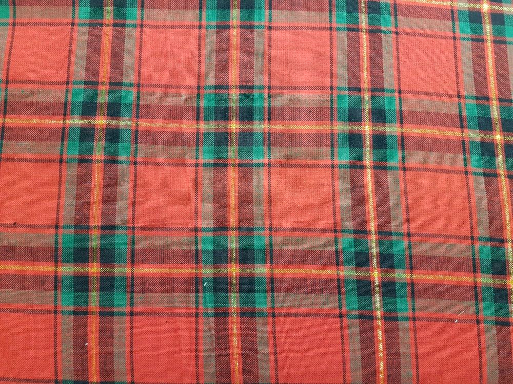 Craft cotton co 2648-01  Tartan Metallic Red 100% Cotton Fabric Material PRICED PER 0.5 (HALF) METER