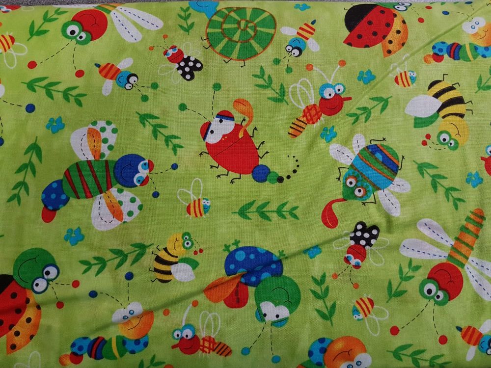Craft cotton co 2474-20 Happy Bugs Lime 100% Cotton PRICED PER 0.5 (HALF) METER