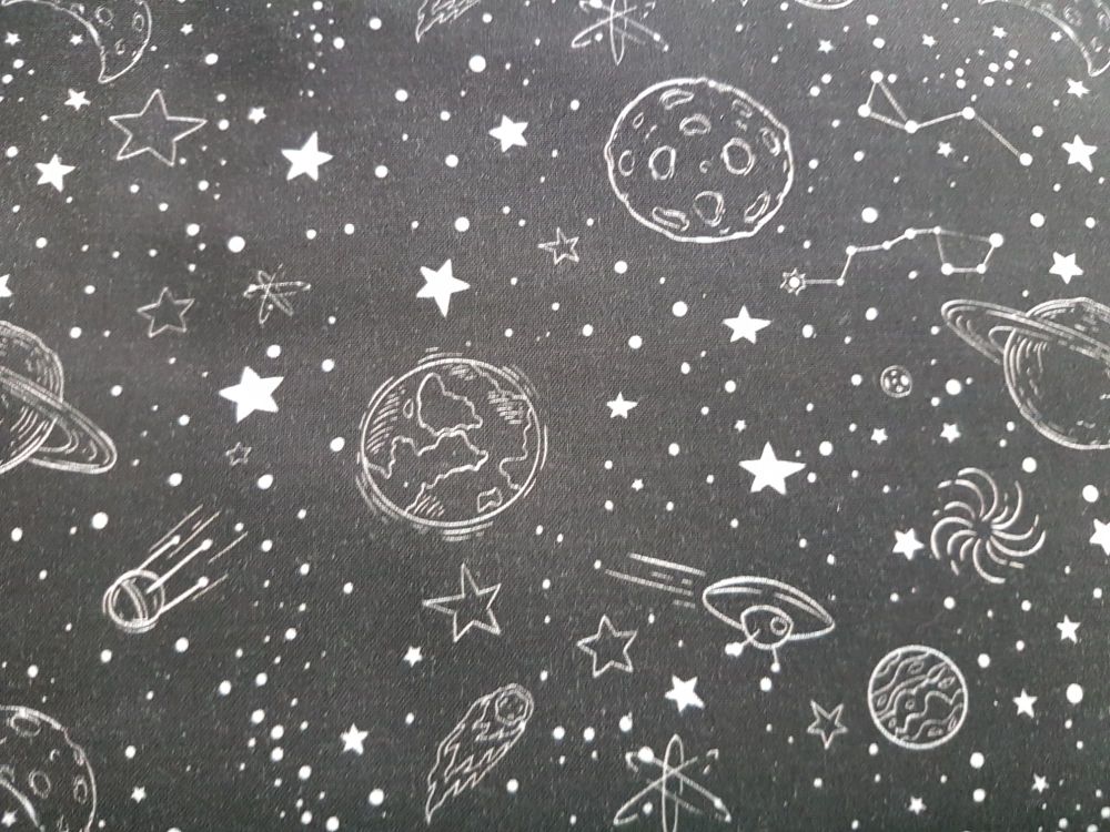 cotton black and white space fabric PRICED PER 0.5 (HALF) METER