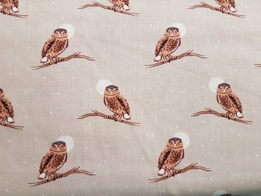 Craft cotton co 2625-03 snowy woodland owl 100% Cotton Fabric PRICED PER 0.5 (HALF) METER