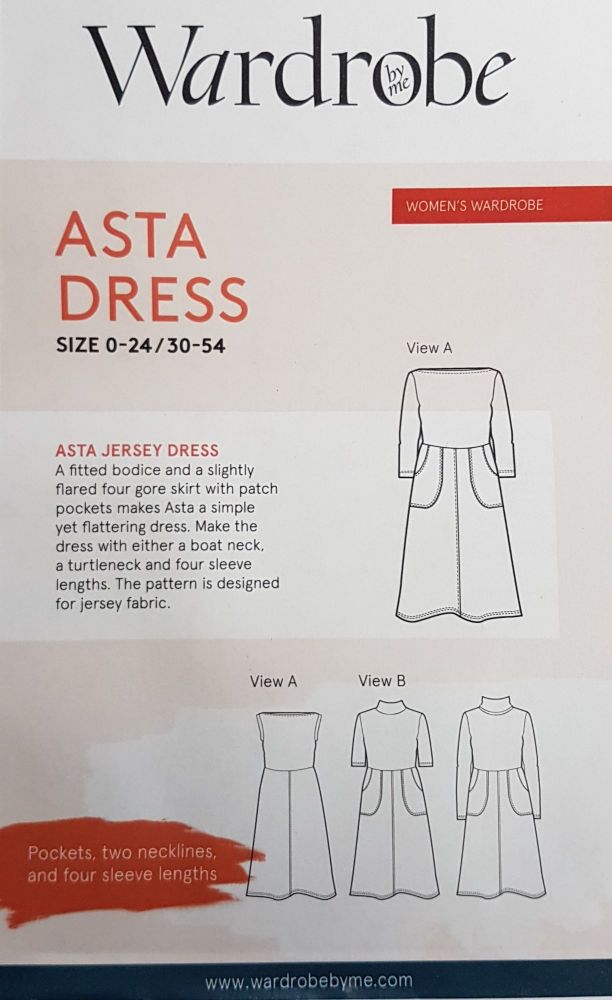 Wardrobe by me sewing pattern Asta Jersey Dress size 0-24 30-54