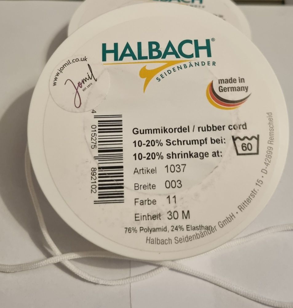 Halbach Latex Free Rubber Cord 1037 white 1 metre