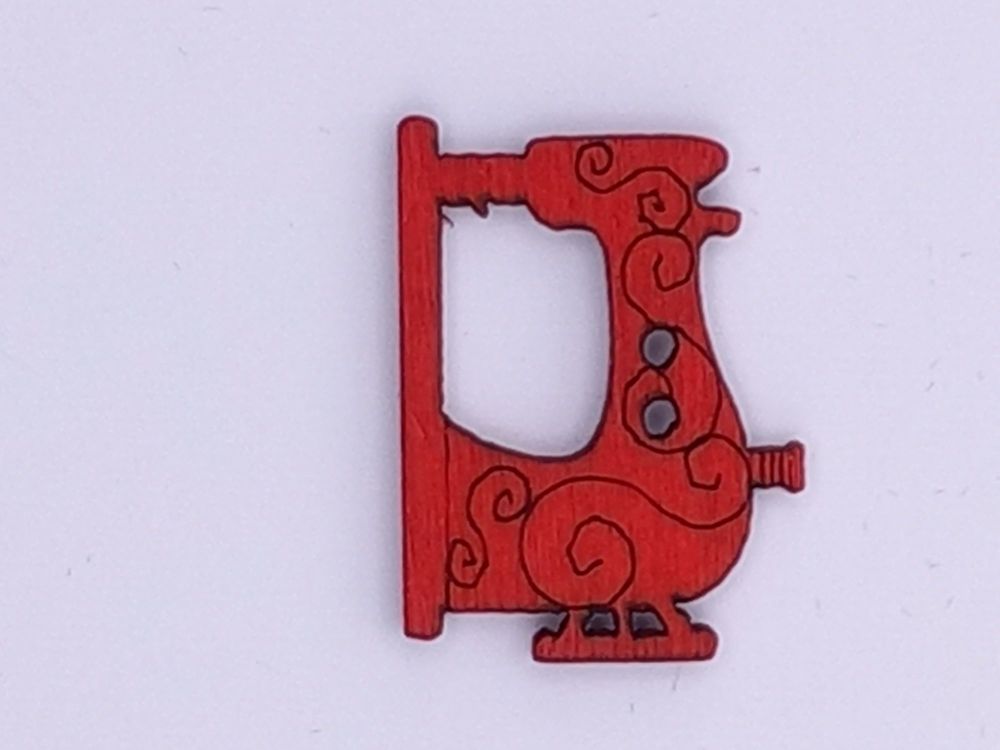 Buttons: Red sewing machine approx 25mm x 20mm 2 hole fix