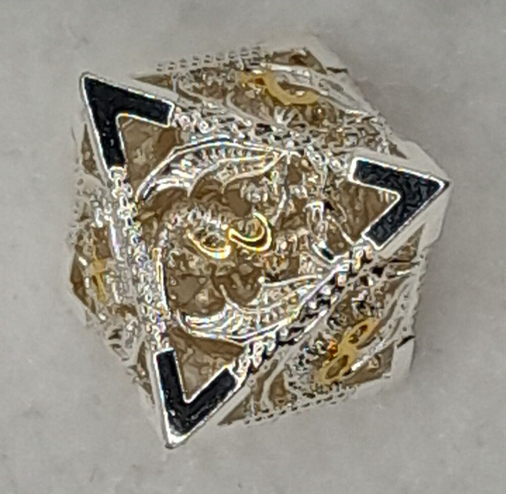Dungeons & Dragons / Gaming hollow metallic dice set - Gold Silver effect