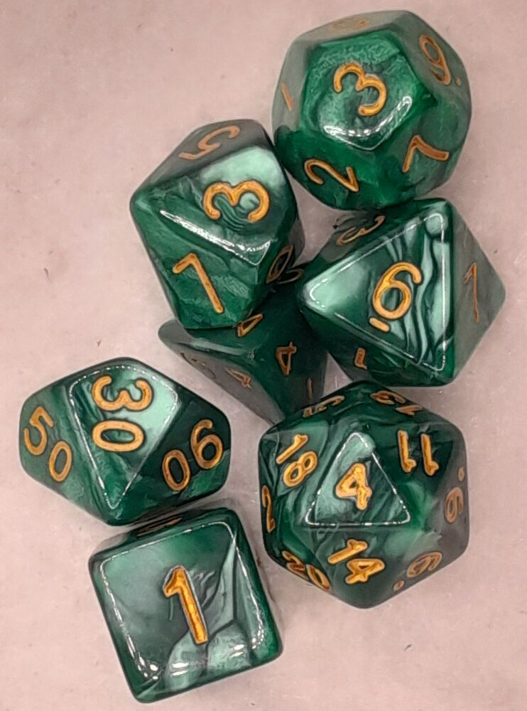 Dungeons & Dragons / Gaming Plastic Dice set - Gold on Green