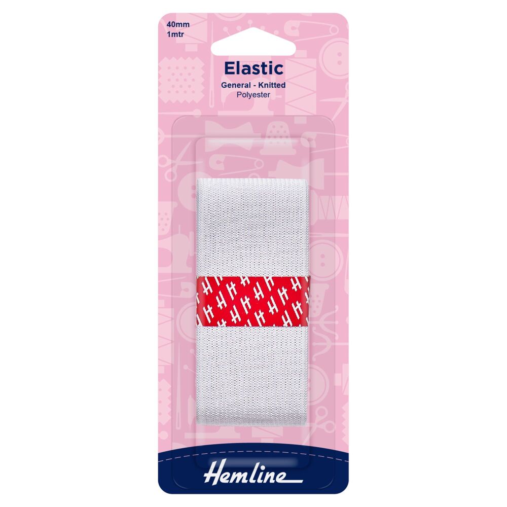 General Purpose Knitted Elastic: 1m x 40mm: White Code: H620.40 by Hemline