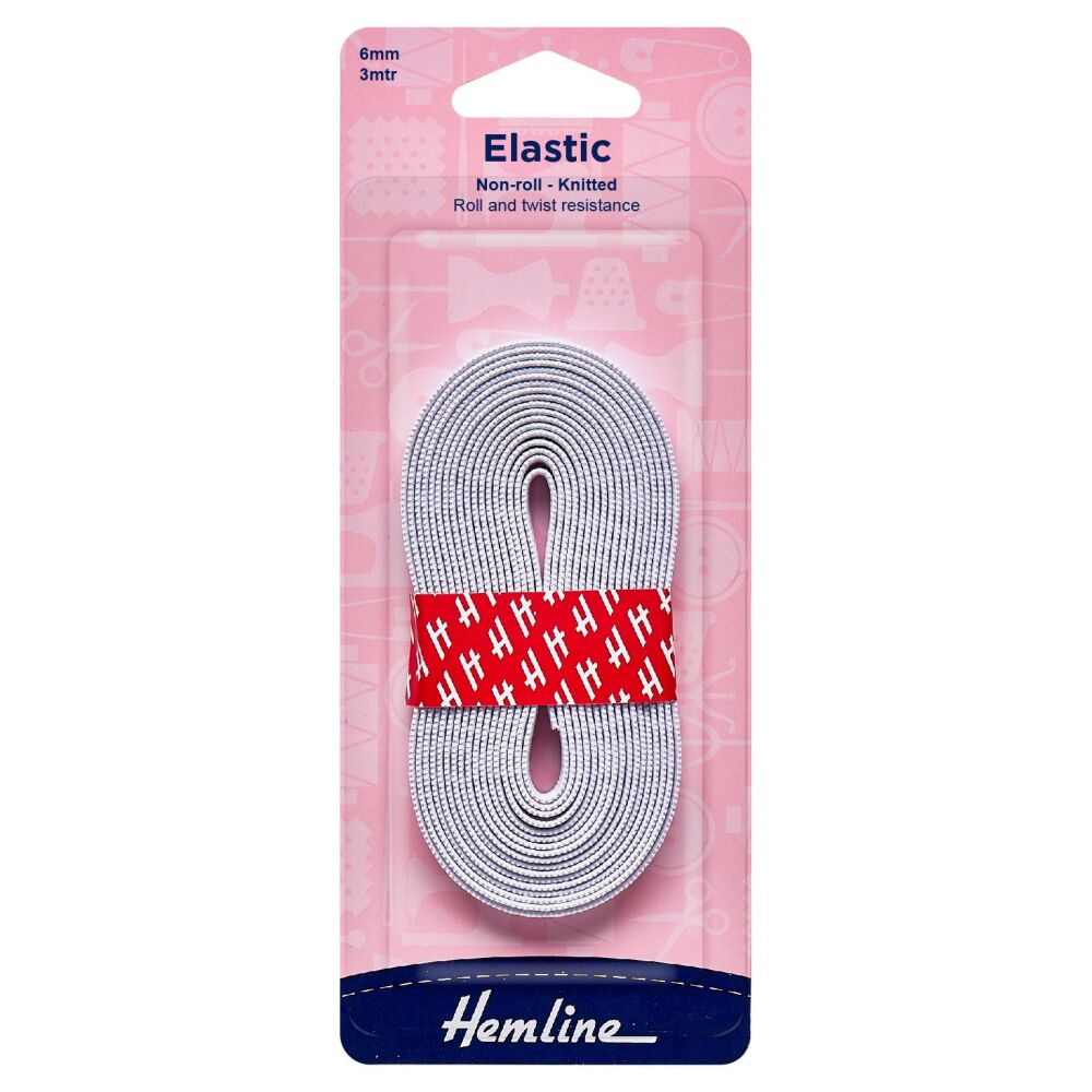 elastic non - roll knitted polyester 6mm x 3mtr white by Hemline