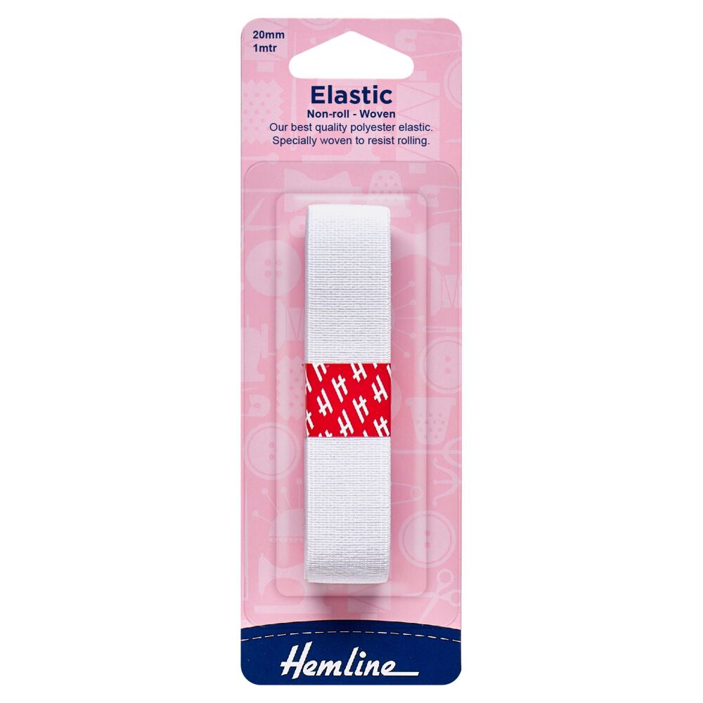 elastic general knitted polyester 20mm x 1mtr white by Hemline
