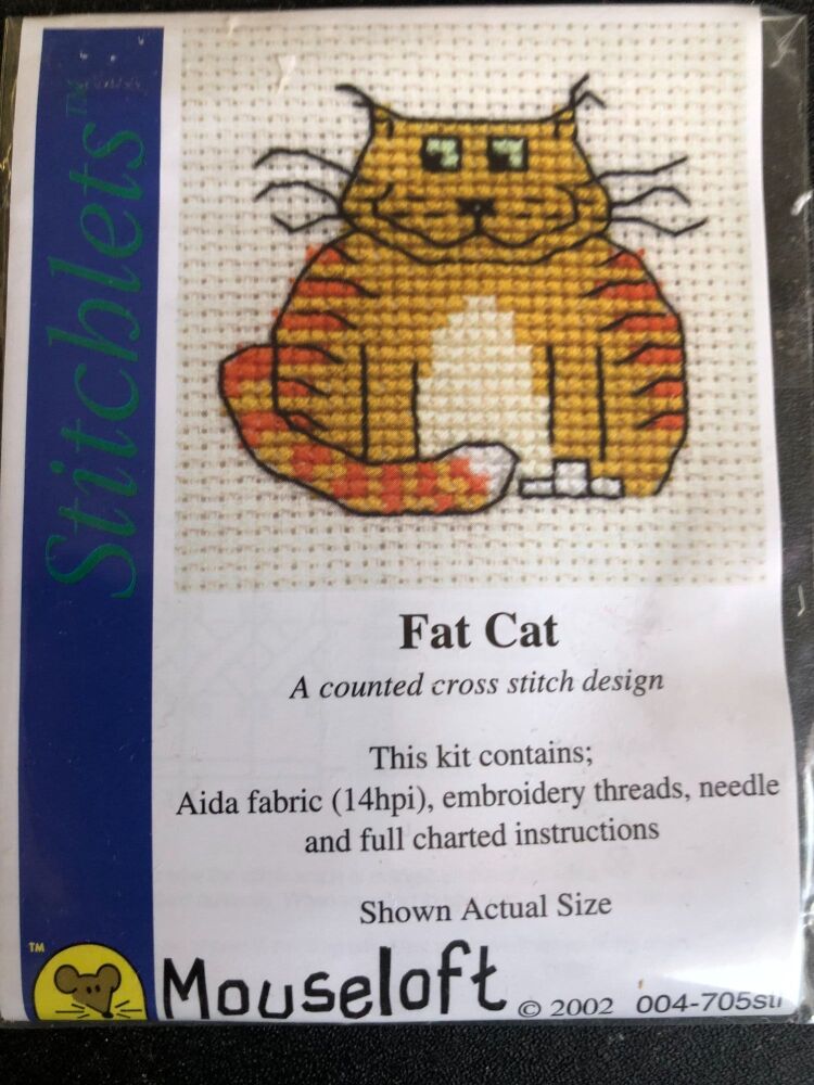 Mouseloft Stitchlet counted  cross stitch embroidery Fat Cat