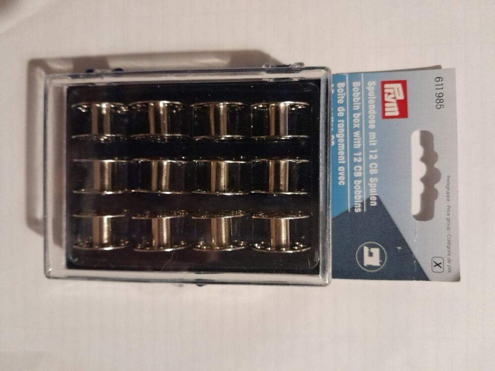 Prym . 611-985 bobbin box with 12 CB bobbins