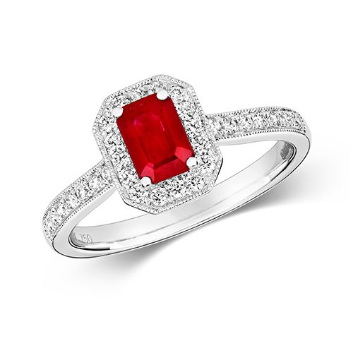 18CT DIAMOND CLUSTER OCTAGON RUBY