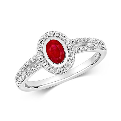 18CT DIAMOND CLUSTER OVAL RUBY