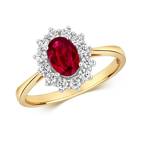 18CT DIAMOND CLUSTER OVAL RUBY