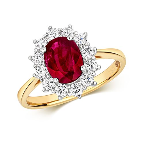 18CT DIAMOND CLUSTER OVAL RUBY