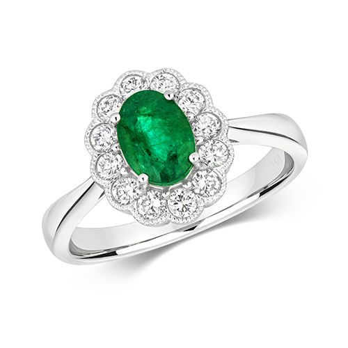 18CT DIAMOND CLUSTER OVAL EMERALD