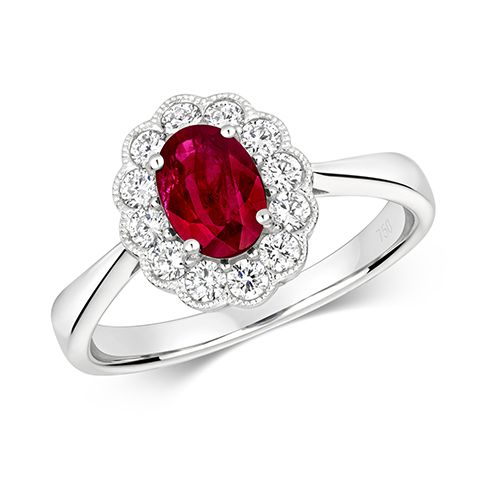 18CT DIAMOND CLUSTER OVAL RUBY