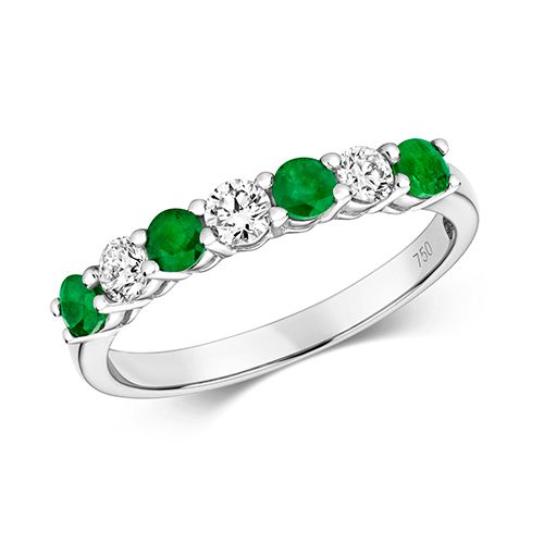 18CT DIAMOND AND EMERALD CLAW SET ETERNITY