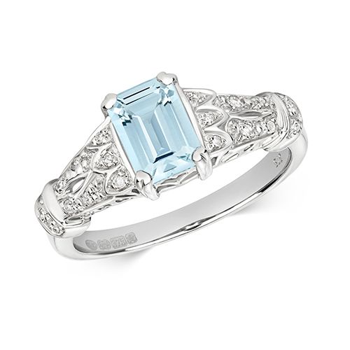 9CT DIAMOND & EMERALD CUT AQUA W/G