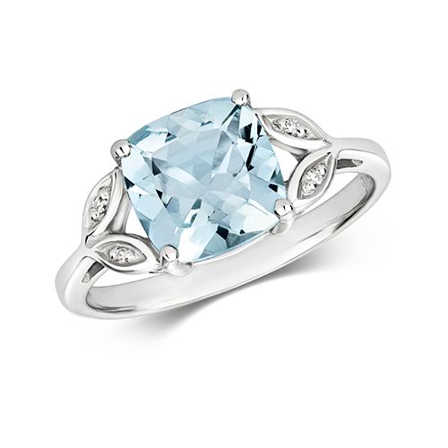 9CT DIAMOND & CUSHION CUT AQUA W/G