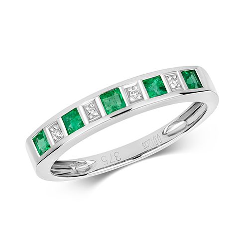 9CT DIAMOND & EMERALD W/G