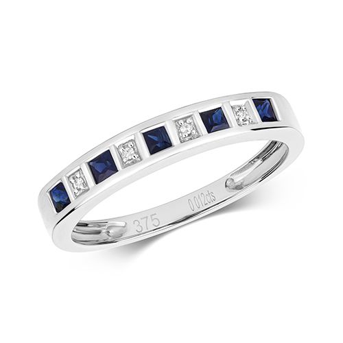 9CT DIAMOND & SAPPHIRE W/G