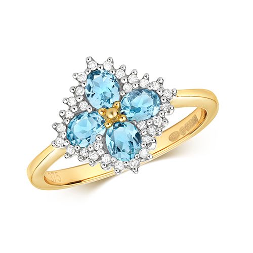 9CT DIAMOND & BLUE TOPAZ