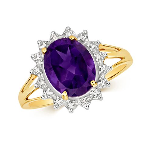 9CT DIAMOND & AMETHYST