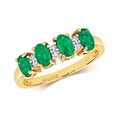 9CT DIAMOND & 4 OVAL EMERALD