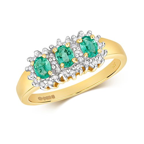 9CT DIAMOND & 3 OVAL EMERALD CLUSTER