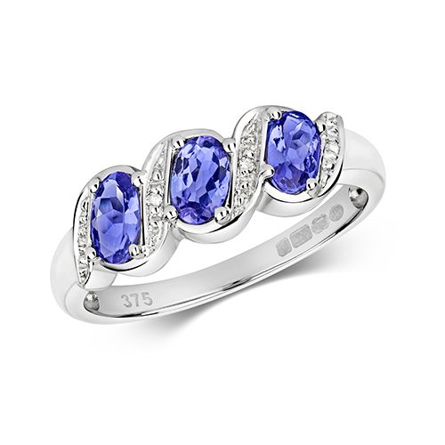 9CT DIAMOND & 3 OVAL TANZANITE