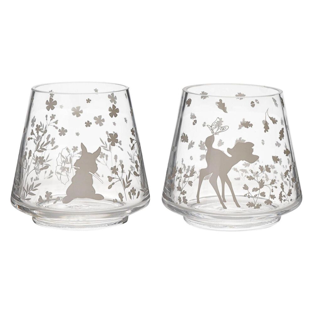 DISNEY BAMBI AND THUMPER SET OF 2 GLASS CANDLE HOLDERS