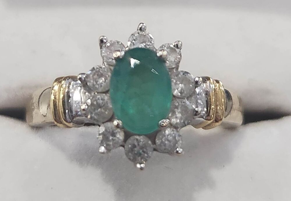 18ct Yellow Gold Emerald and Diamond Ring