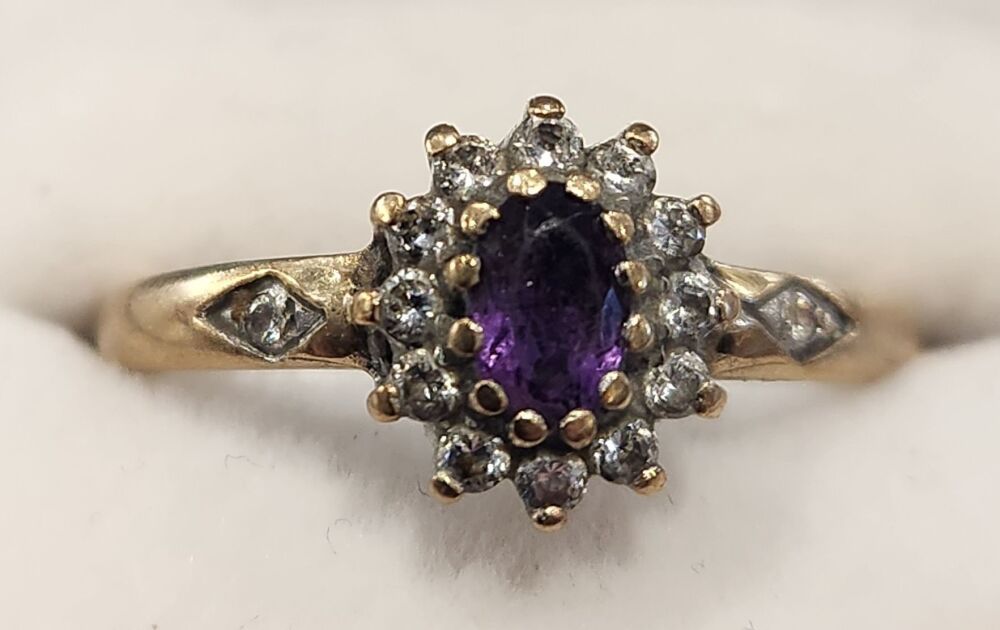 9ct Amethyst and Diamond Ring