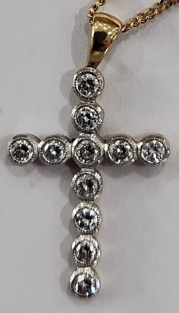 9ct Diamond 0.52ct Cross and Chain