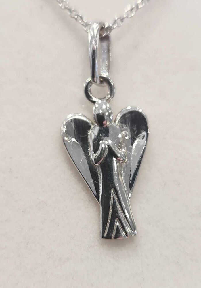 9ct White Gold Angel Pendent with Chain