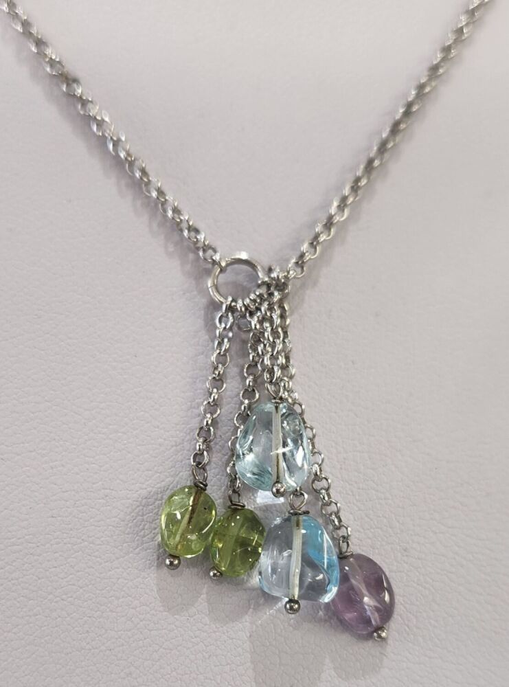 9ct White Gold Peridot, Topaz, Amethyst Necklet