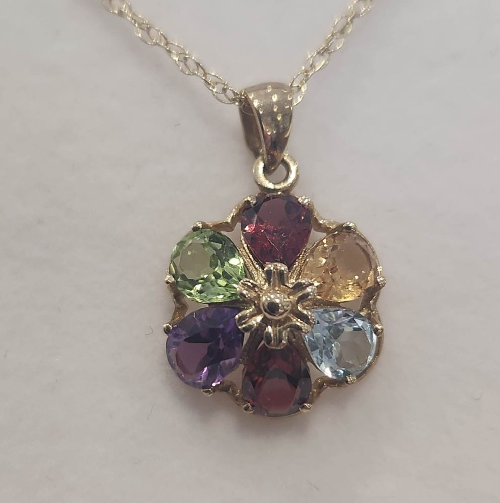 9ct Yellow Gold Mixed Gemstone Pendent with chain