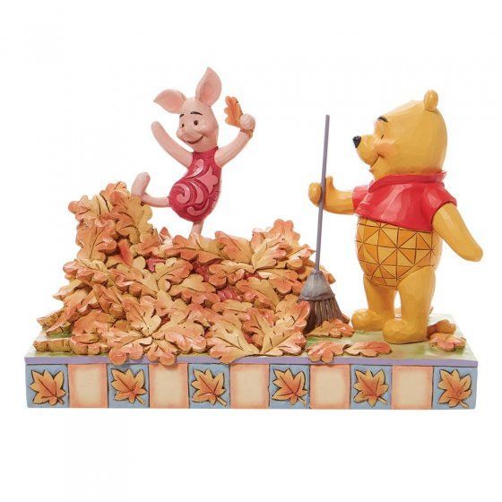 Jumping into Fall - Piglet and Pooh Autum Leaves Figurine