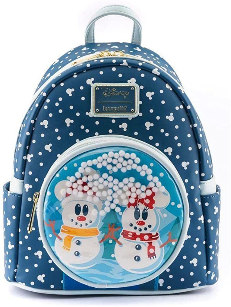 LOUNGEFLY DISNEY SNOWMAN MINNIE MICKEY SNOW GLOBE MINI BACKPACK