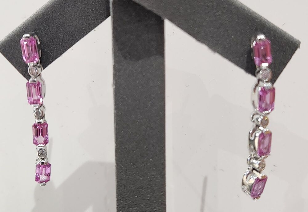 18ct White Gold Pink Sapphire and Diamonnd DROP Earrings