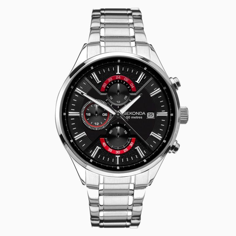 Sekonda Men's Watch | Silver Case & Stainless Steel Bracelet with Black Dial RRP £99.00