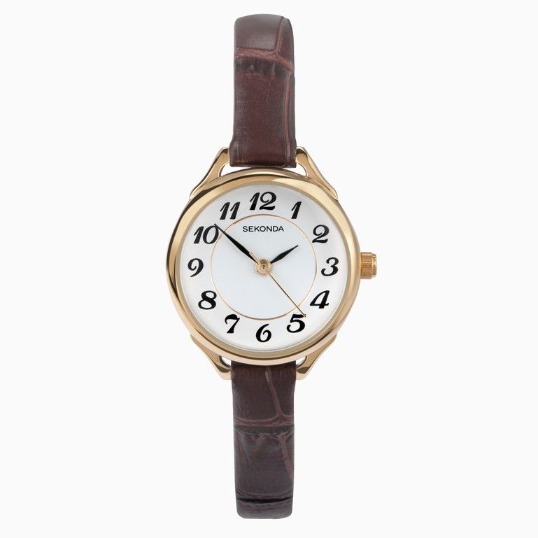 Sekonda Easy Reader Ladies Watch | Gold Case & Leather Strap with White Dial RRP £34.99