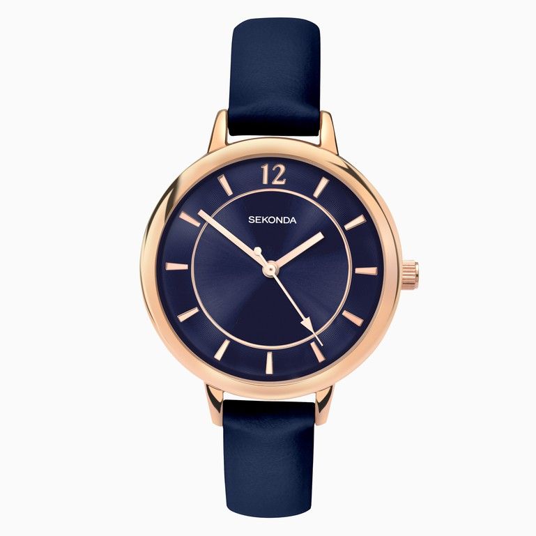 Sekonda Classic Ladies Watch | Rose Gold Case & PU Strap with Blue Dial RRP £34.99