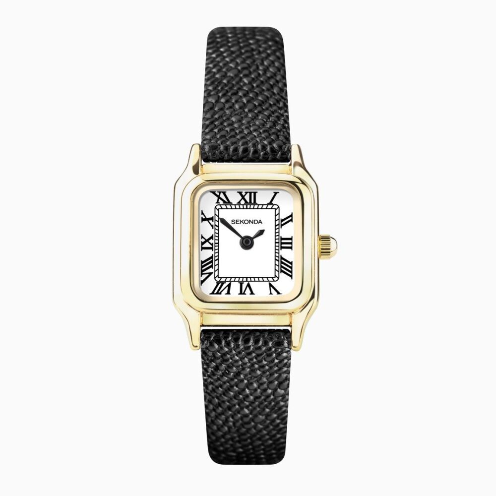 Sekonda Monica Ladies Watch | Gold Alloy Case & Black Leather Strap with White Dial RRP £44.99