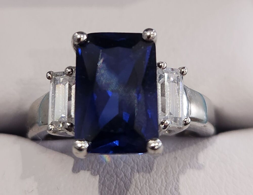 Silver Blue CZ Ring