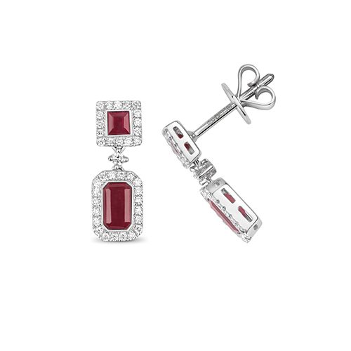 9CT DIAMOND 0.20CT AND RUBY DROP EARRINGS RRP £1295.00