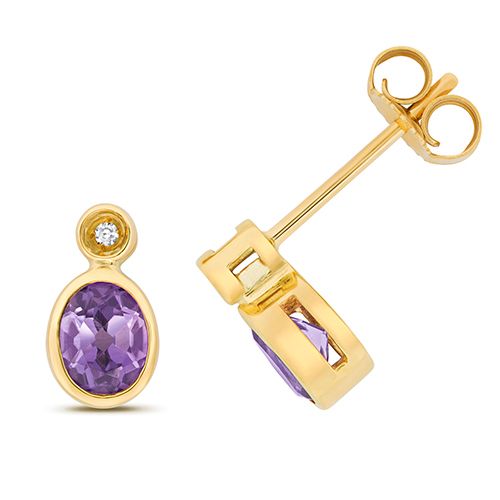 9CT DIAMOND AND AMETHYST STUDS RRP £270.00