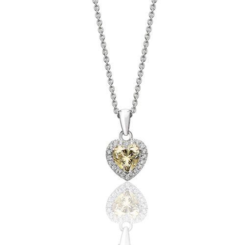 SILVER CLAW SET HEART SHAPE HALO STYLE YCZ PENDANT+CHAIN RHODIUM PLATED RRP £96.00