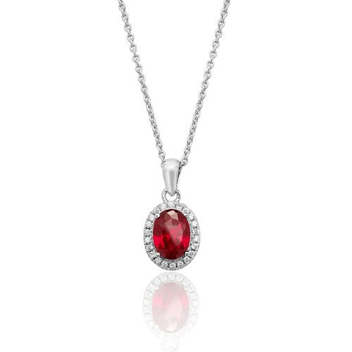 SILVER CLAW SET OVL HALO STYLE RED CZ PENDANT+CHAIN RHODIUM PLATED RRP £100.00